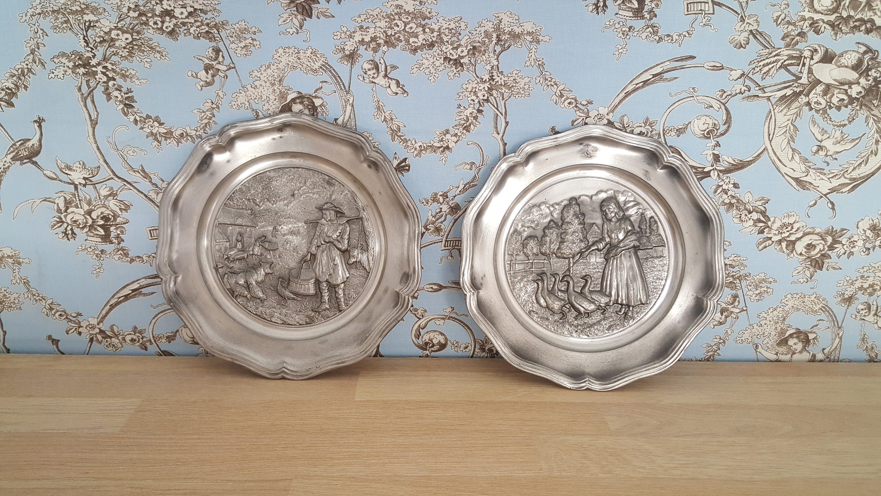 Decorative Pewter Plates Farm Scene French Decoration Made Etsy