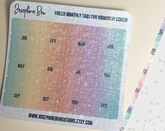 HOBONICHI Pastel Ombre with Holo overlay TABS  Hobonichi Cousin  monthly planner tabs  functional clear stickers