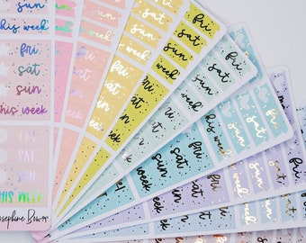 DATE COVERS   Foiled Weekly Mini Kit  12 colour choices  Foiled Functional Stickers