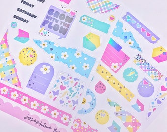 FLOWER POWER  2 Page Journalling Kit  planner stickers  foiled stickers  Holo foil