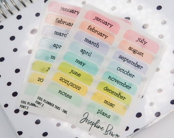 COIL PLANNER TABS   Transparent  Font 2  13 Colour Choices  Decorative tabs designed for coiled Planners