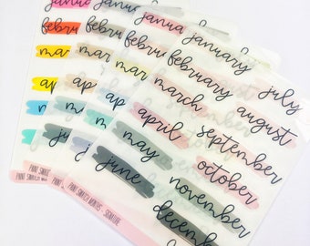 MONTHLY HEADERS  Transparent  Paint Swatch  3 Colour Combinations  Functional Stickers  Planner Stickers Matt