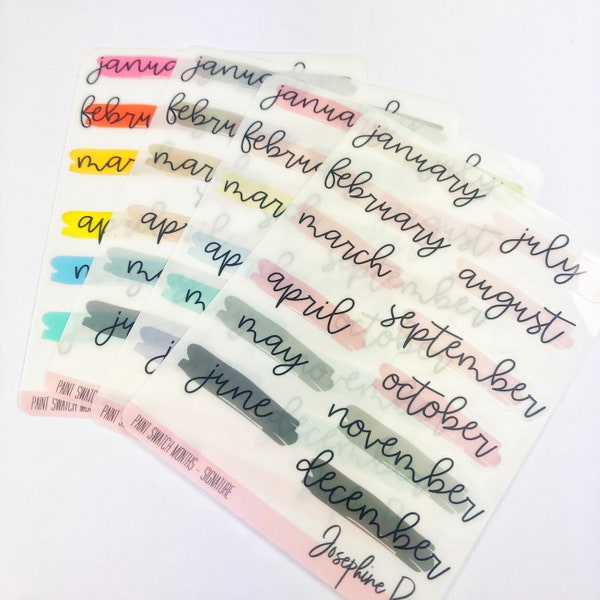 MONATLICHE HEADERS Transparent Paint Swatch 3 Farbkombinationen Funktionale Sticker Planner Sticker Matt