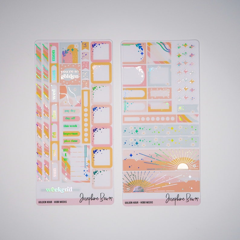 GOLDEN HOUR Hobonichi Weeks Kit planner stickers foiled stickers Holo foil Summer Planner Stickers image 2