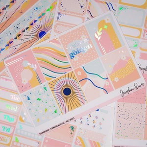 GOLDEN HOUR  planner stickers  foiled stickers  Standard Vertical Weekly Kit  Holo foil  pastel planner stickers