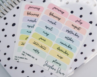 COIL PLANNER TABS   Solid Vinyl  Font 1  13 Colour Choices  Decorative tabs designed for coiled Planners