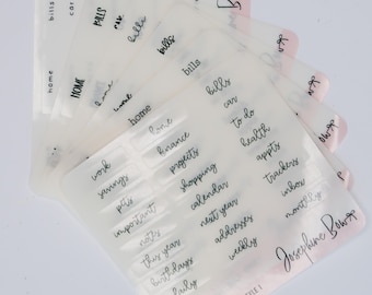 TAB LABELS   Transparent tab headers for planners  6 font choices