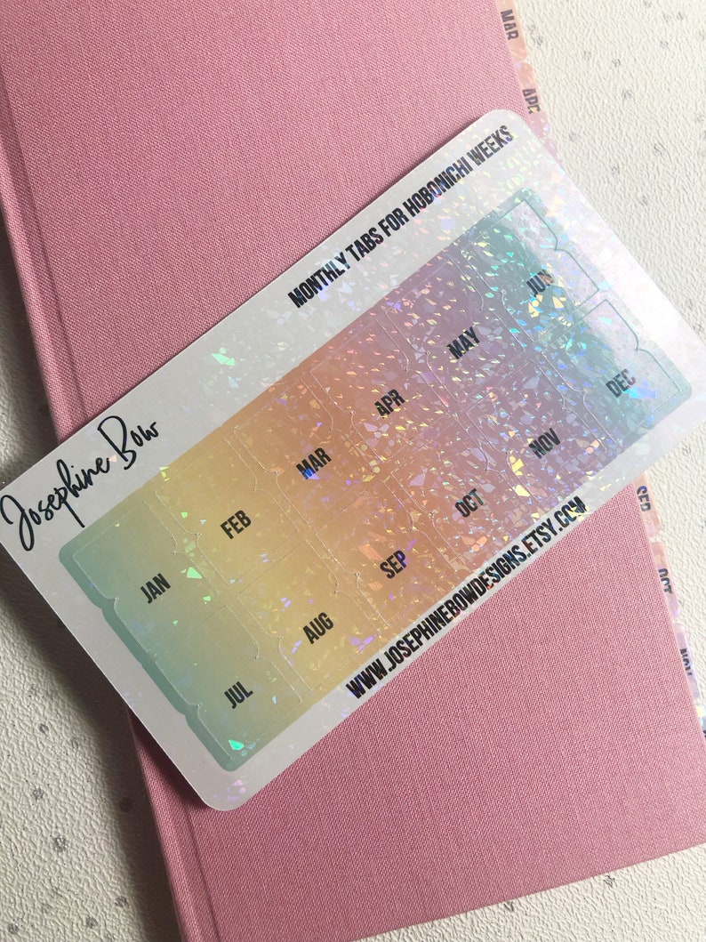 HOBONICHI Pastel Ombre with Holo overlay TABS Hobonichi Weeks monthly planner tabs functional clear stickers image 1