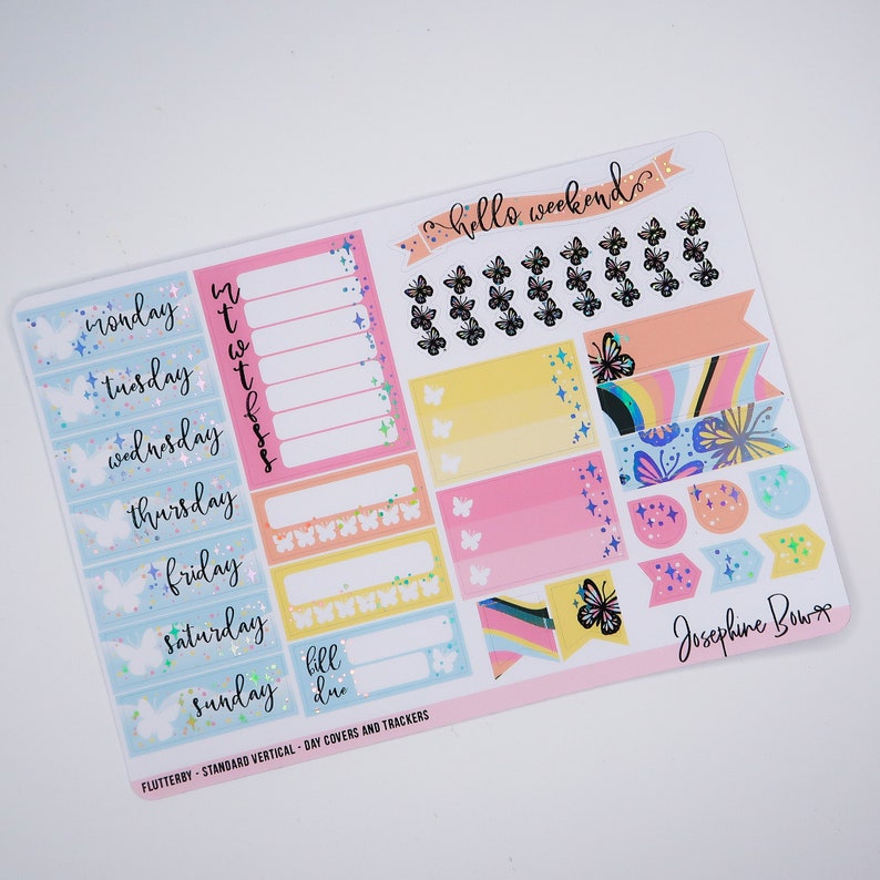 FLUTTERBY planner stickers foiled stickers Standard Vertical Weekly Kit HOLO foil butterflies image 3