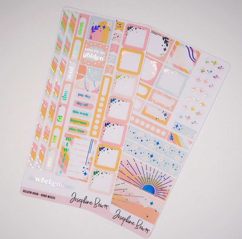 GOLDEN HOUR Hobonichi Weeks Kit planner stickers foiled stickers Holo foil Summer Planner Stickers image 1