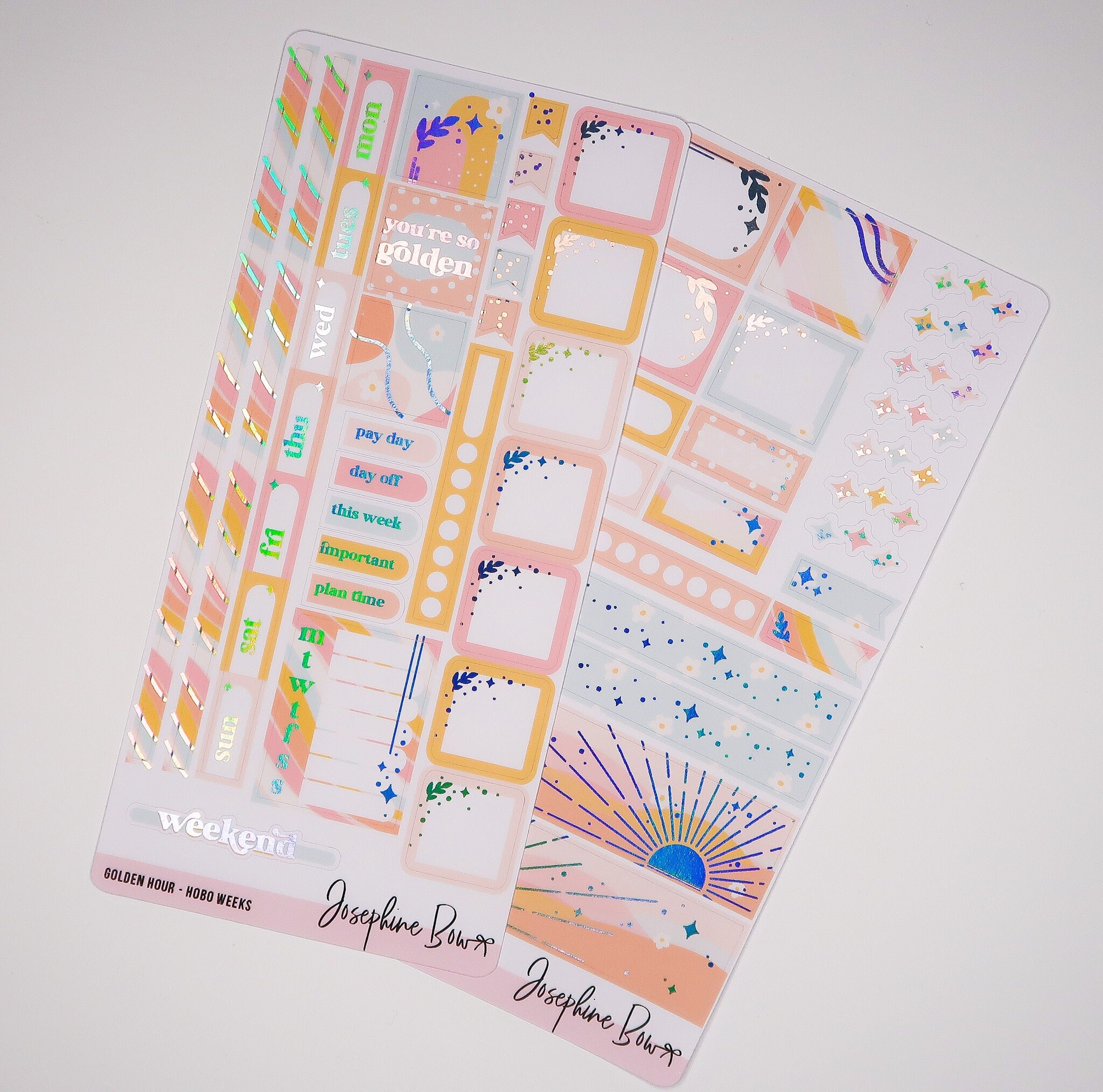 GOLDEN HOUR  Hobonichi Weeks Kit  planner stickers  foiled stickers  Holo foil  Summer Planner Stickers
