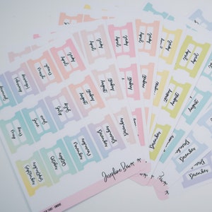MONTHLY TABS  Font Style 1  Foldover tabs for planners  14 colour choices  Optional sparkle overlay