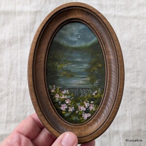 Decoración de pared de jardín de noche de rosas Decoración shabby chic Cottagecore Decoración de casa vintage Arte de pared con marco floral Regalo Pintura al óleo ORIGINAL