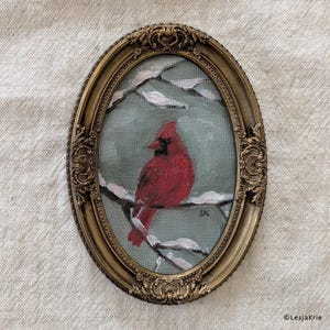 Kardinal Vogel Kunst, ORIGINAL Ölgemälde auf Leinwand, Roter Vogel Kunst, Vintage Hausgalerie Wandkunst, Geschenk für Freund, Housewarming Geschenk