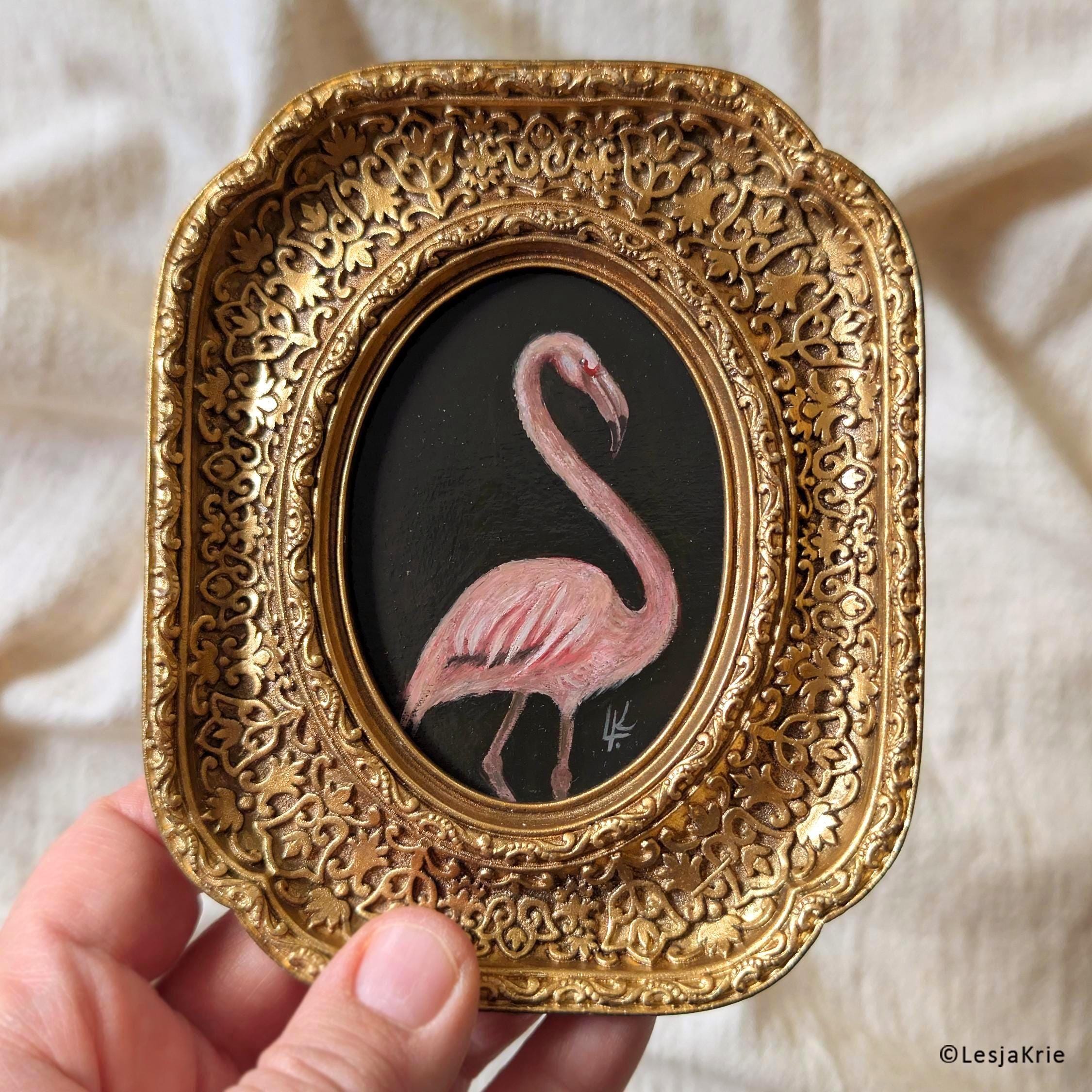 Vintage original oil painting flamingo - Etsy 日本