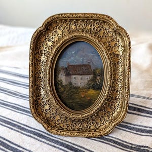 Decoração de parede em estilo antigo Pintura a óleo de casa de campo vintage Obra de arte em óleo ORIGINAL em moldura dourada Casa vitoriana Arte em estilo vintage