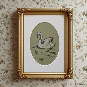 Swan ORIGINAL art, Watercolor black and white painting, Ink vintage style drawing, Gift for wife, French vintage home artwork, UNFRAMED