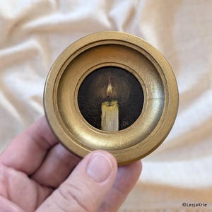 Vintage bookshelf decor: ORIGINAL candle painting for gallery wall art