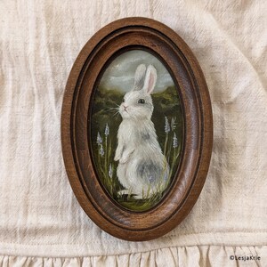 Decoração de casa de campo, arte emoldurada de coelho, pintura ORIGINAL feita à mão, coelho, presente vintage para casa, presente para mãe, amigo, presente para casa nova