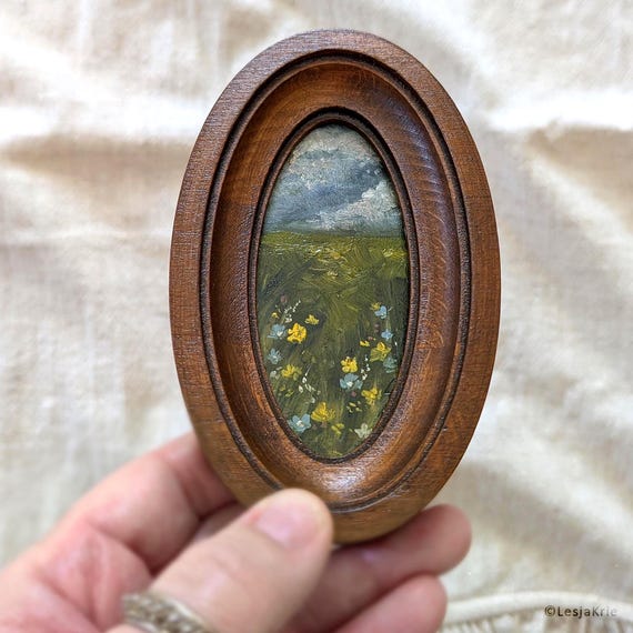 French Cottage art: Small Framed ORIGINAL Oil Painting, Vintage Style Miniature Artwork