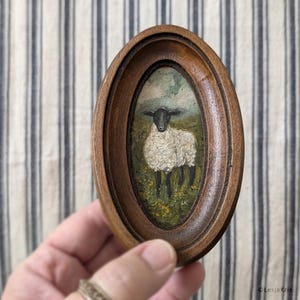 Arte de ovelha, decoração de fazenda, pequena pintura a óleo ORIGINAL, presente personalizado, obra de arte emoldurada por Lesja Krie, galeria de parede vintage