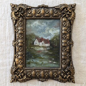 Pintura al óleo ORIGINAL de estilo campestre francés, arte paisajístico, arte de pared de galería para el hogar vintage, obra de arte nostálgica cottagecore, regalo vintage para amantes