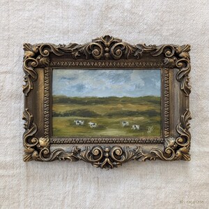 Arte paisajístico Vacas campestres francesas Pintura al óleo ORIGINAL Arte de pared de galería de casa vintage Obra de arte nostálgica Cottagecore