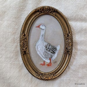 Decoración de casa de campo Goose cottagecore, pintura al óleo ORIGINAL, arte de pared de galería de hogar vintage francés, regalo para amantes de lo vintage, regalo único hecho a mano