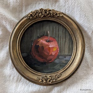 Pintura de comida de arte de cozinha, Arte de parede de galeria de impasto de maçã, Decoração de casa de campo pequena, Obra de arte exclusiva emoldurada, Pintura ORIGINAL para presentear