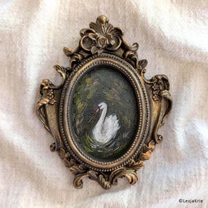 Framed Swan ORIGINAL Oil Painting: Victorian Style Gallery Art