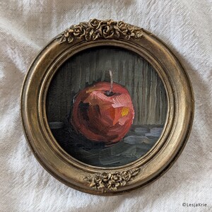 Pintura de comida de arte de cozinha, Arte de parede de galeria de impasto de maçã, Decoração de casa de campo pequena, Obra de arte exclusiva emoldurada, Pintura ORIGINAL para presentear