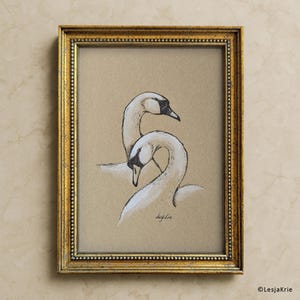 Swan Watercolor  ORIGINAL painting: French Vintage Style Ink Drawing, UNFRAMED