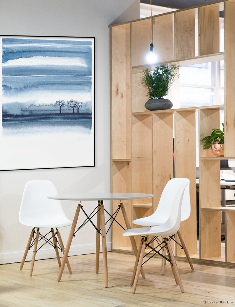 Abstract XL monochrome poster Indigo large instant print Blue watercolor landscape printable artwork Large living room blue wall art