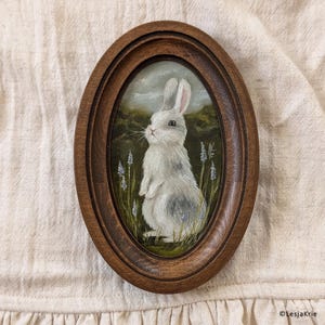 Decoración de casa de campo con núcleo de cabaña, arte enmarcado de conejito, pintura ORIGINAL hecha a mano, regalo vintage para el hogar, regalo para mamá, regalo para amiga, regalo para un nuevo hogar