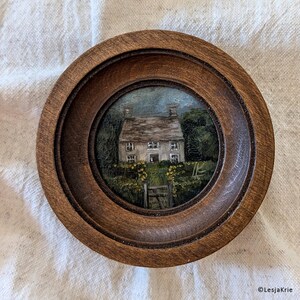 Pintura al óleo ORIGINAL Arte de campo de cabaña para pared de galería vintage Decoración nostálgica del hogar Obra de arte enmarcada Arte en miniatura Marco de madera maciza