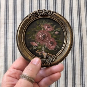 Regalo de inauguración de la casa, arte original listo para colgar, decoración del hogar hecha a mano, regalable, decoración de pared de rosas estilo cottagecore de granja, obra de arte de estilo campestre francés