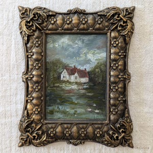 Pintura a óleo original do interior da França, arte de paisagem, galeria de arte de parede vintage, arte nostálgica cottagecore, presente de amante vintage