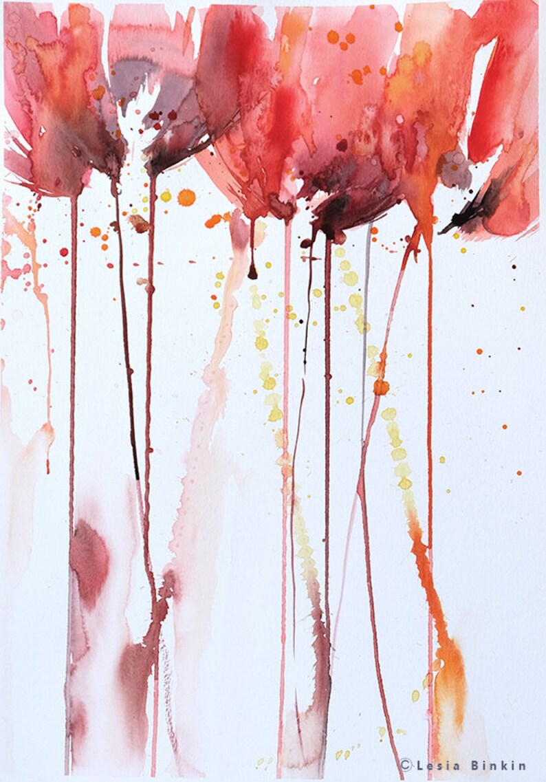 Red abstract art ORIGINAL watercolor painting loose style Etsy