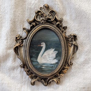 Swan ORIGINAL oil Painting: Framed Miniature Victorian Art