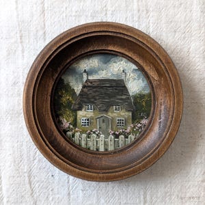 Pintura de casa de campo, galeria vintage, parede, arte em óleo original, decoração romântica para casa, arte de parede emoldurada, decoração vitoriana para casa, presente para amigo