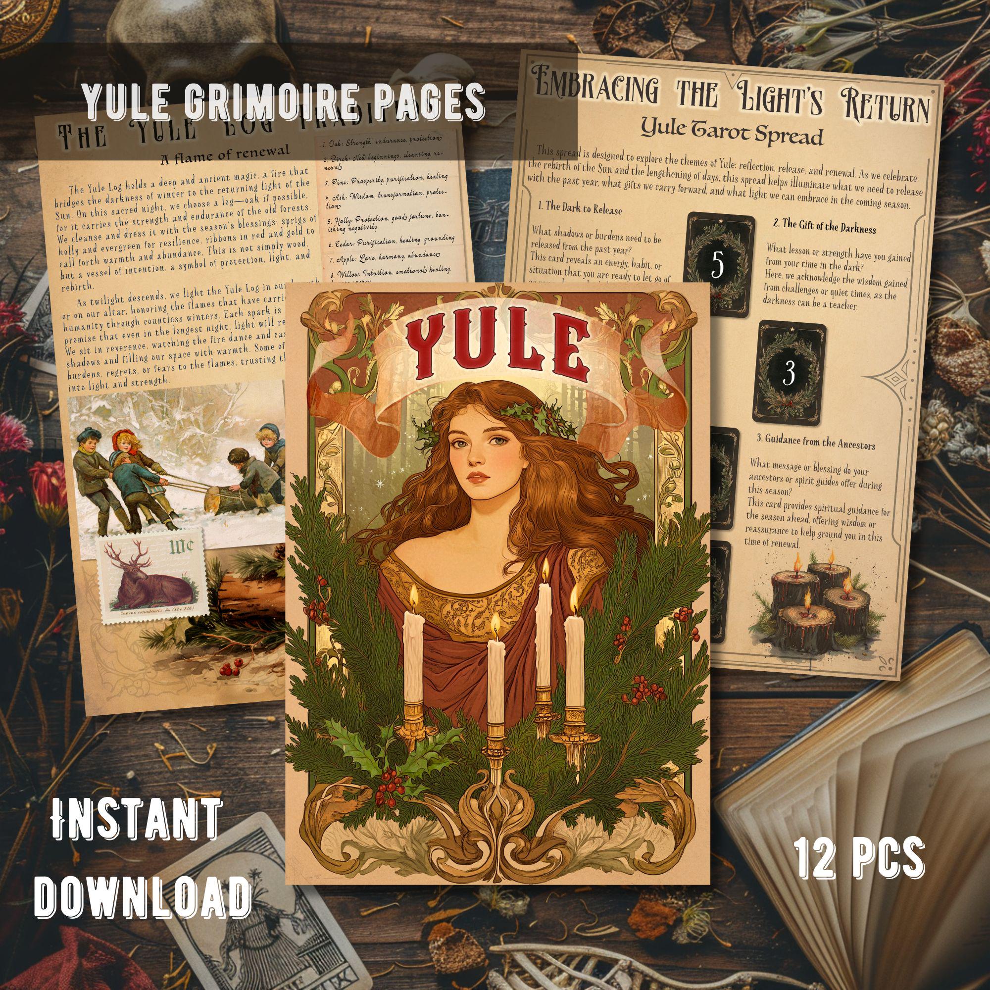 YULE celebration 12 Pages Set Digital Printable Grimoire Book of Shadows Witches Wicca Sabbat Rituals Recipes Krampus Divination Log Tarot