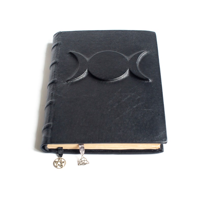 Black leather Triple Goddess Grimoire, magic Book of Shadows BOS image 7