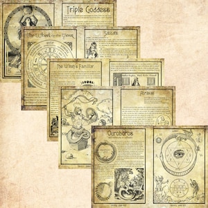 5 Pages Set Digital Printable Grimoire Book of Shadows Witches Wicca
