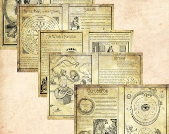 5 Pages Set Digital Printable Grimoire Book of Shadows Witches Wicca