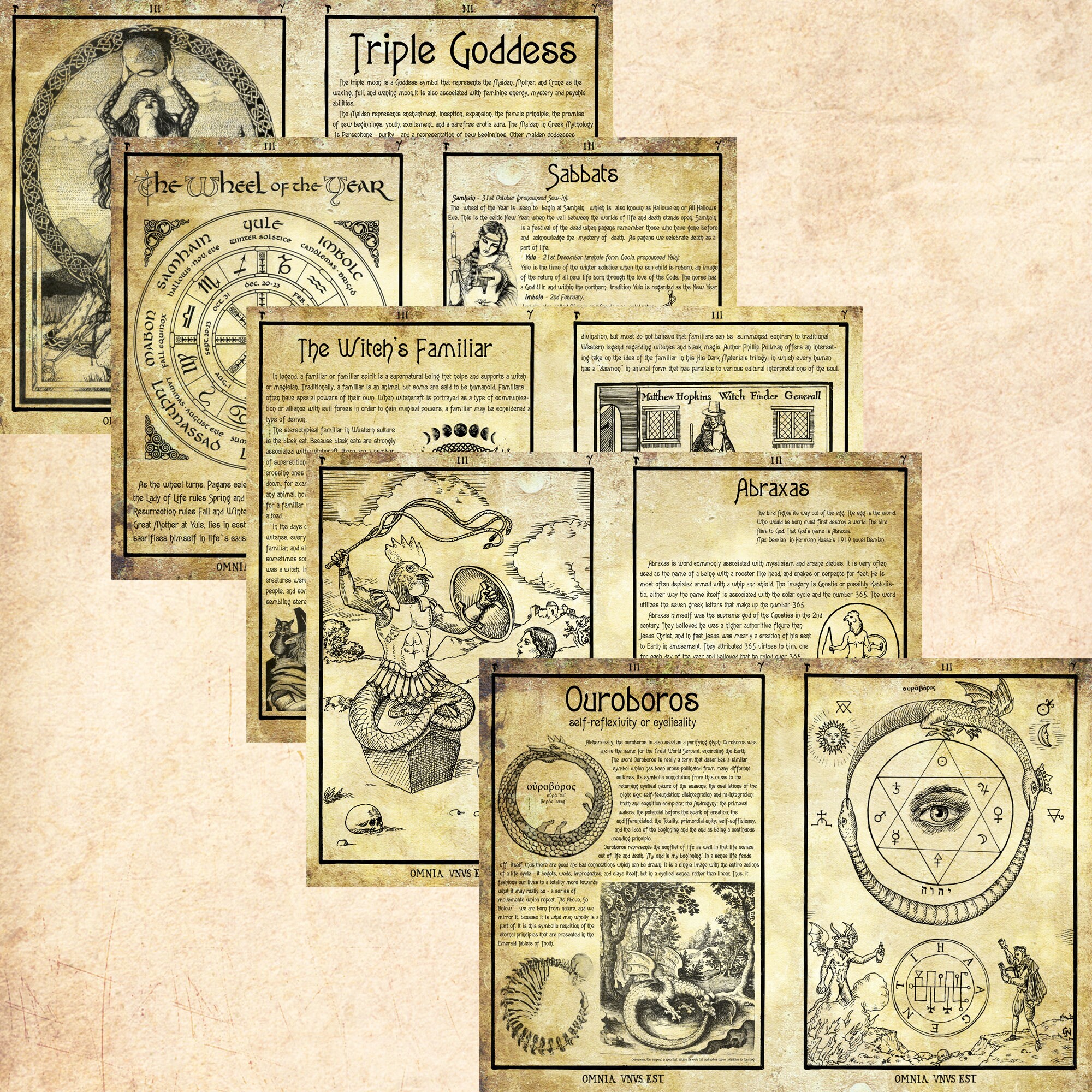 5 Pages Set Digital Printable Grimoire Book of Shadows Witches Wicca - Etsy