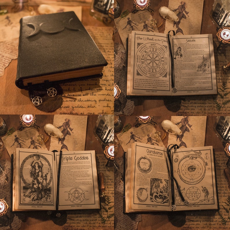 Black leather Triple Goddess Grimoire, magic Book of Shadows BOS image 4