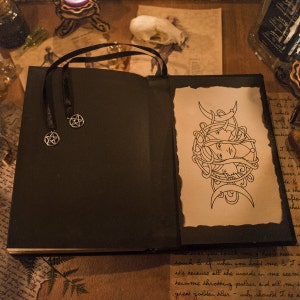 Black leather Triple Goddess Grimoire, magic Book of Shadows BOS image 3