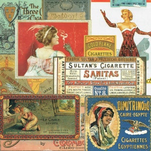 Vintage sigarettenpakjes etiketten 56 digitale PNG (transparant) + PDF afdrukbare junk Journal Ephemera