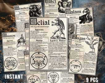 Ars Goetia 9 Kings Demons Lesser Key of Solomon | Digital Grimoire Pages Book of Shadows | Pentacles Sigils | Summoning Occult Art Printable