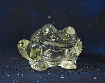 Pressed glass frog French ashtray candleholder pipe holder light green